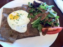 Crepe, egg, and salad
