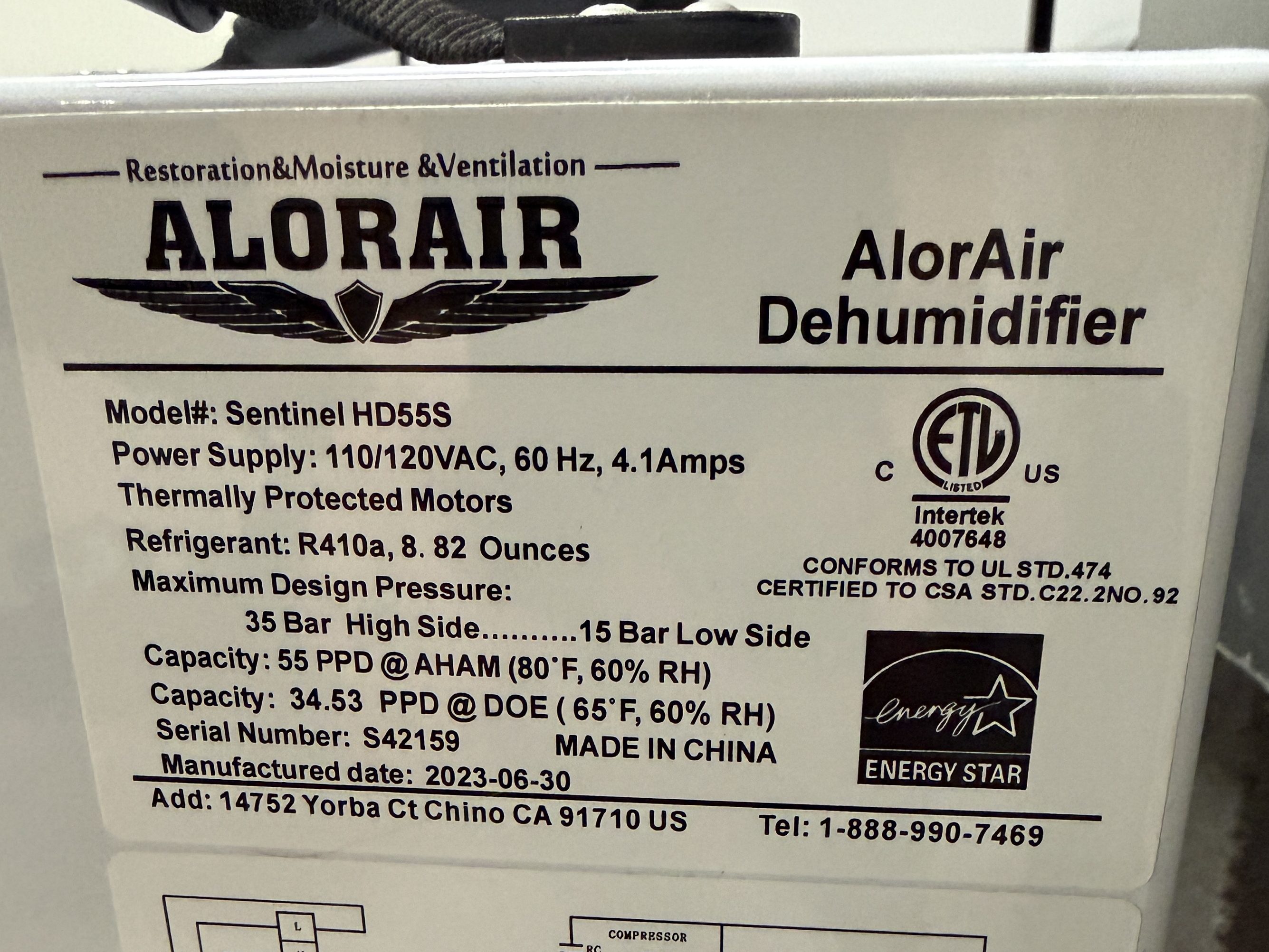 AlorAir Sentinel HD55S Dehumidifier for Home Assistant with